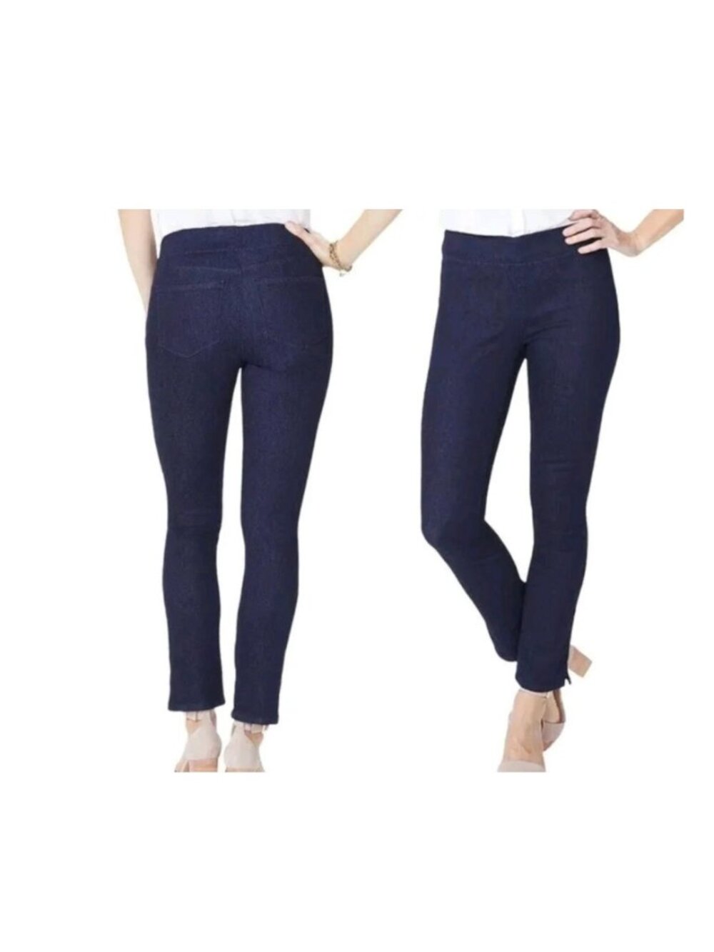 NYDJ Women's 10 Dark Wash Pull On Straight Jeans Stretch Denim Mid Rise P0838